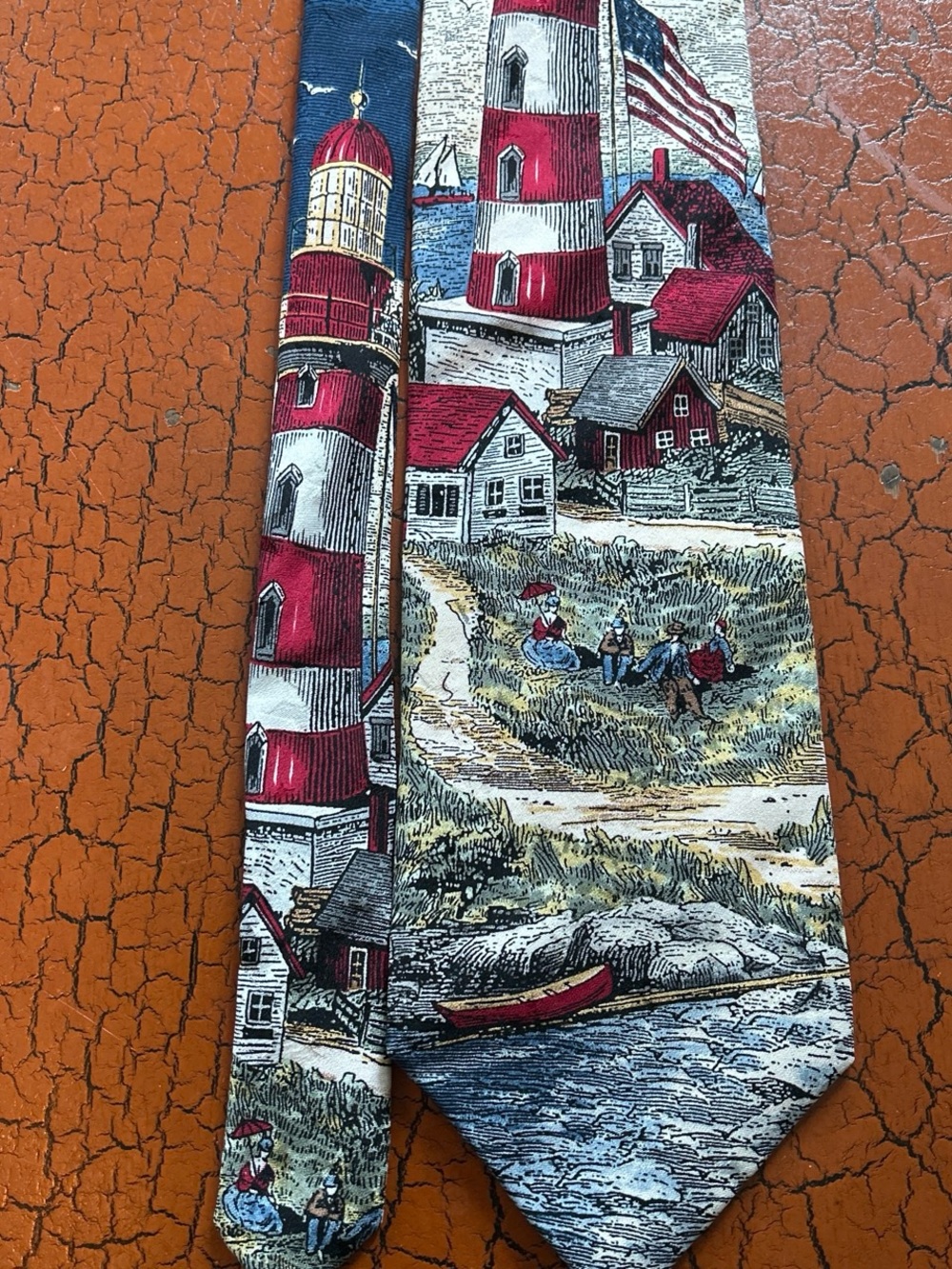 Tango by Max Raab Americana Series Lighthouse Vintage Necktie American Flag